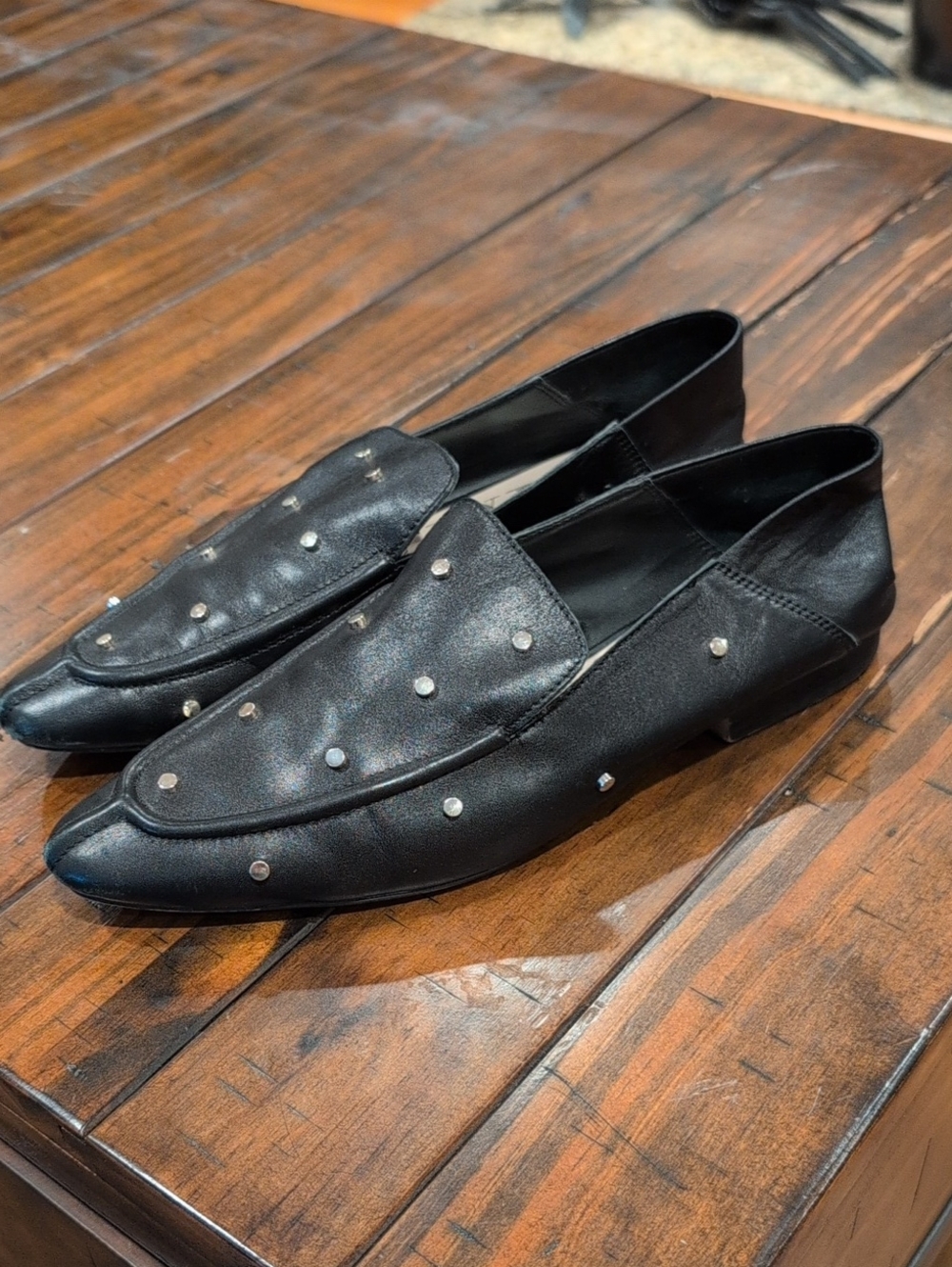 Zara Soft Leather Studded Flats Point Toe 39